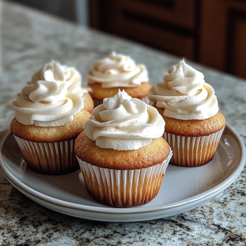 Easy Homemade Vanilla Cupcakes Recipe presented in natural light with a homemade look