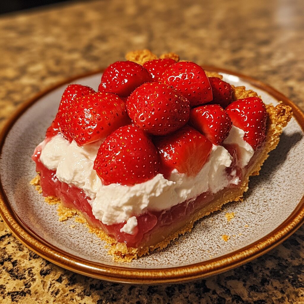 Easy No Bake Strawberry Pie presented in natural light with a homemade look