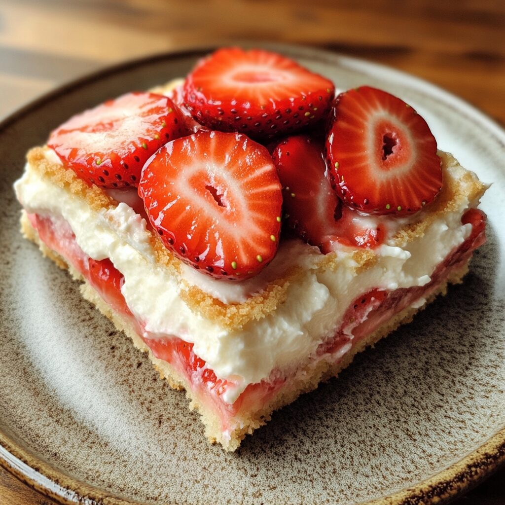 Easy Strawberry Sheet Shortcake presented in natural light with a homemade look