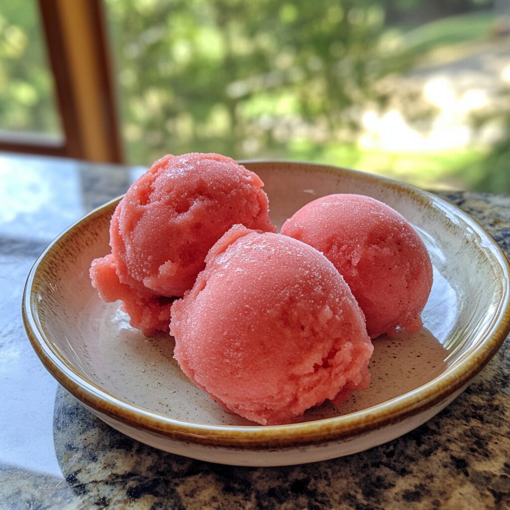 Easy Watermelon Sorbet presented in natural light with a homemade look