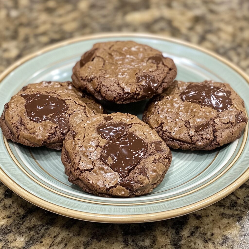 Espresso Chocolate Fudge Cookies presented in natural light with a homemade look