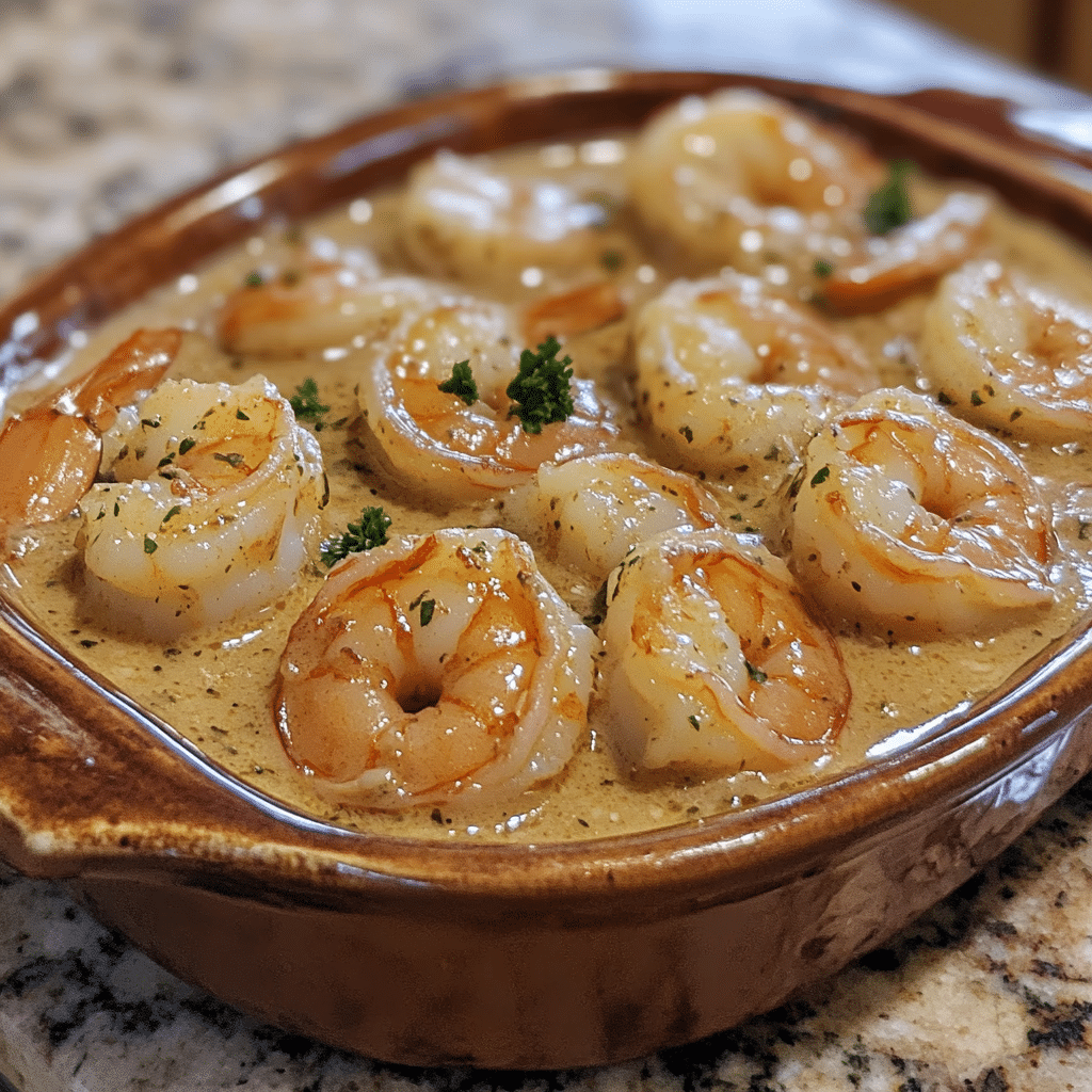 Homemade flavorful marry me shrimp recipe easy creamy garlic butter sauce in a serving dish in a bright kitchen