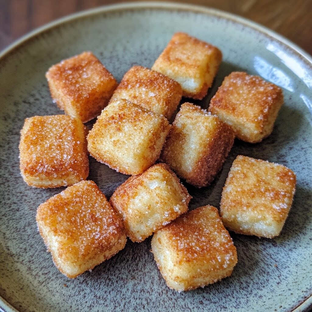 Fluffy Air Fryer Churro Bites Recipe presented in natural light with a homemade look