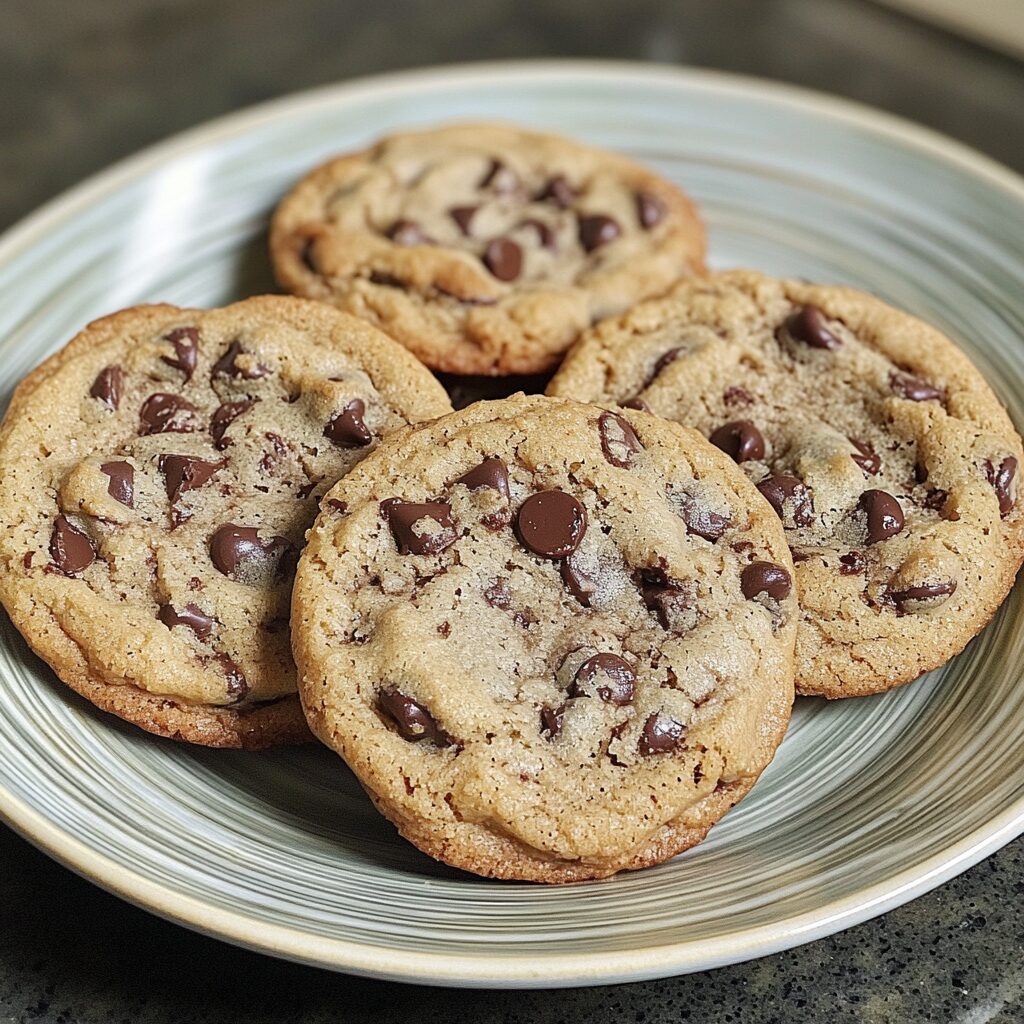 Giant Chocolate Chip Cookies presented in natural light with a homemade look