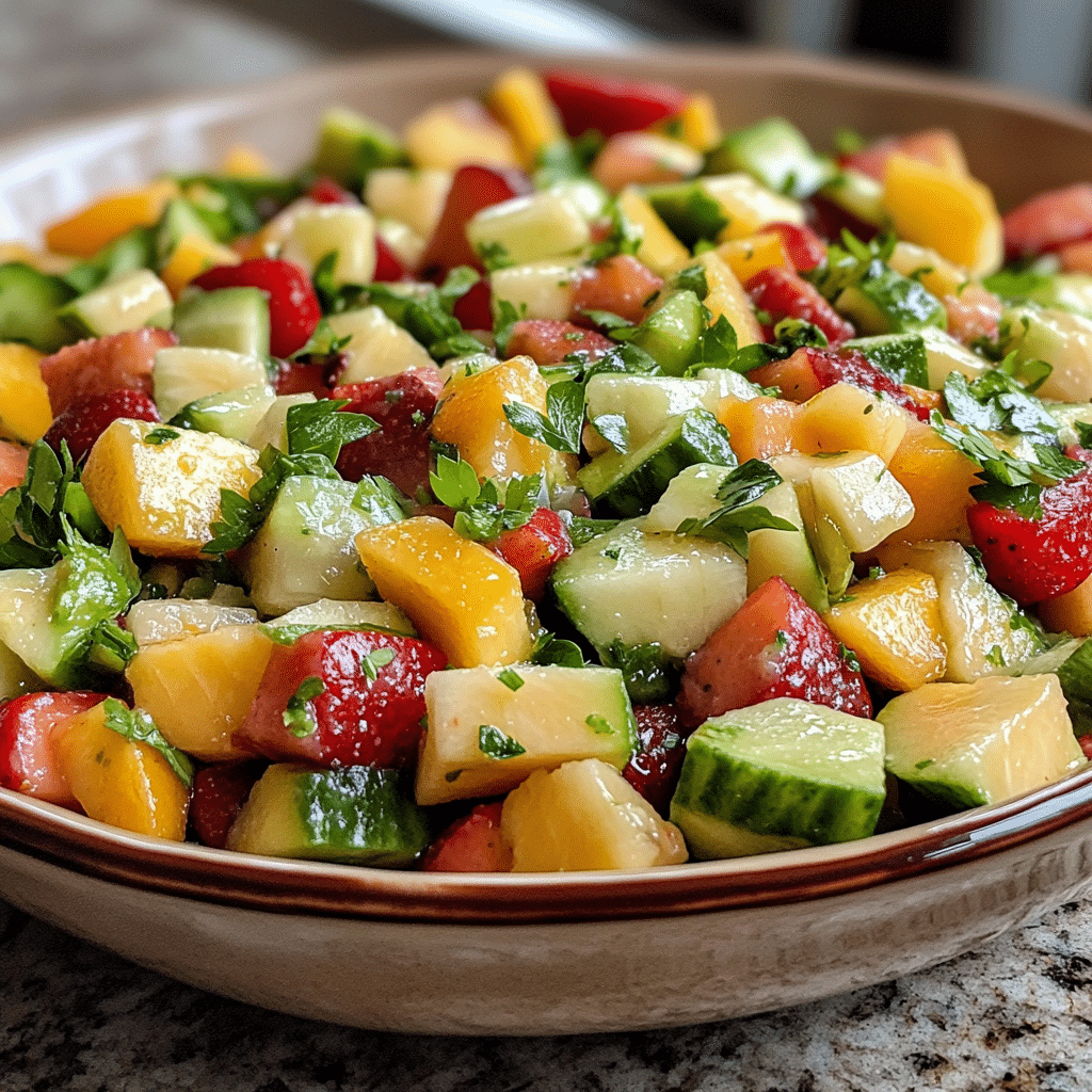 Homemade healthy easter spring salad with fruit in a serving dish in a bright kitchen