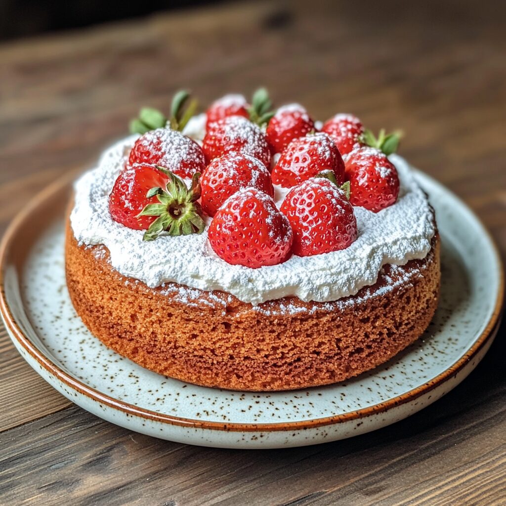 Japanese Strawberry Cake presented in natural light with a homemade look