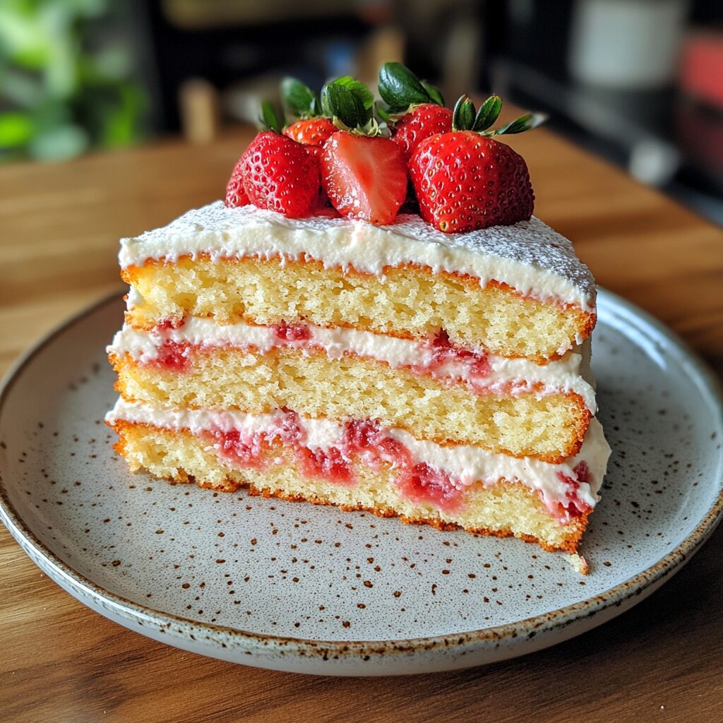 Japanese Strawberry Sponge Cake Recipe presented in natural light with a homemade look