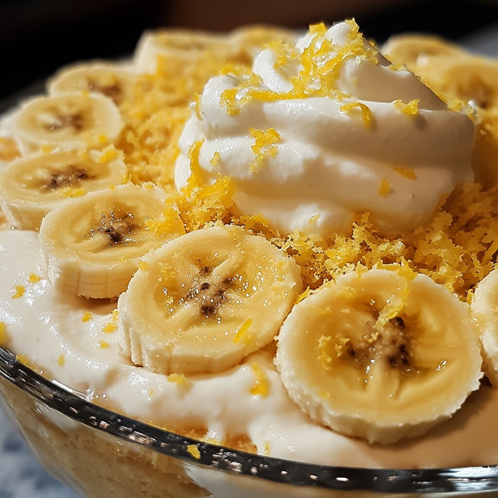 Lemon Aunt Betty's Banana Pudding with visible layers and toppings