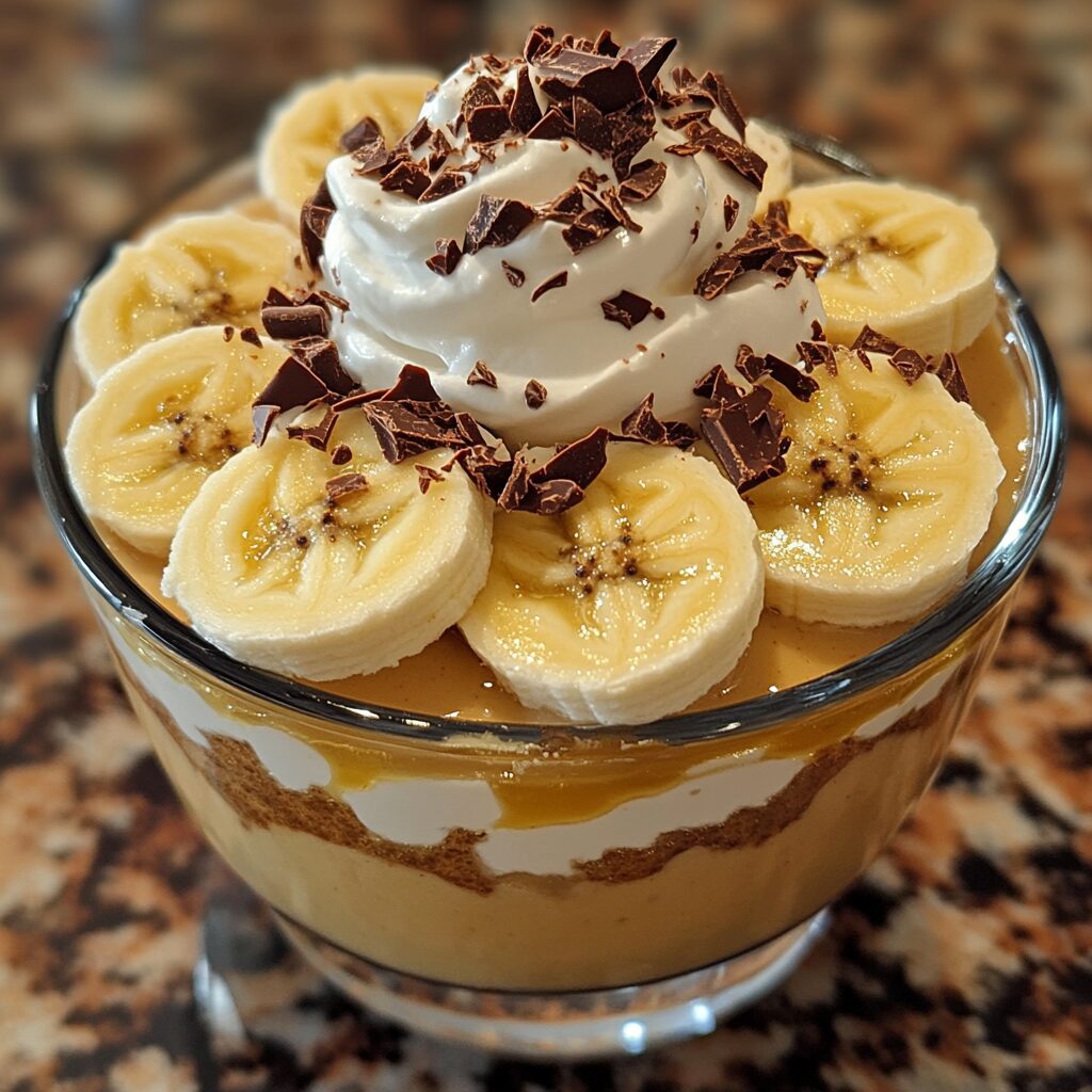 Lighter Aunt Betty's Banana Pudding with visible layers and toppings