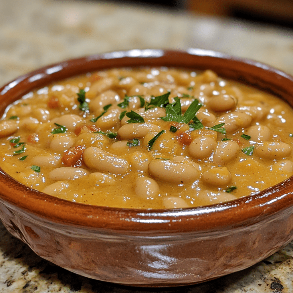Homemade marry me butter beans (with creamy tuscan sauce) in a serving dish in a bright kitchen