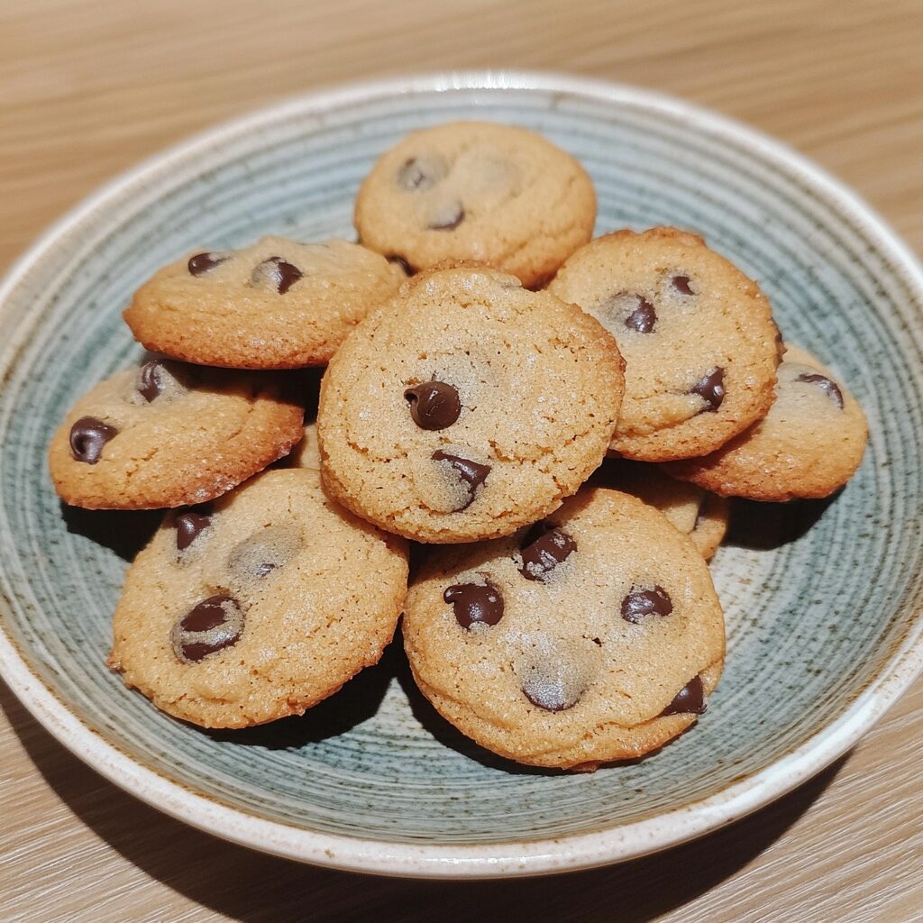 Mini Chocolate Chip Cookies presented in natural light with a homemade look