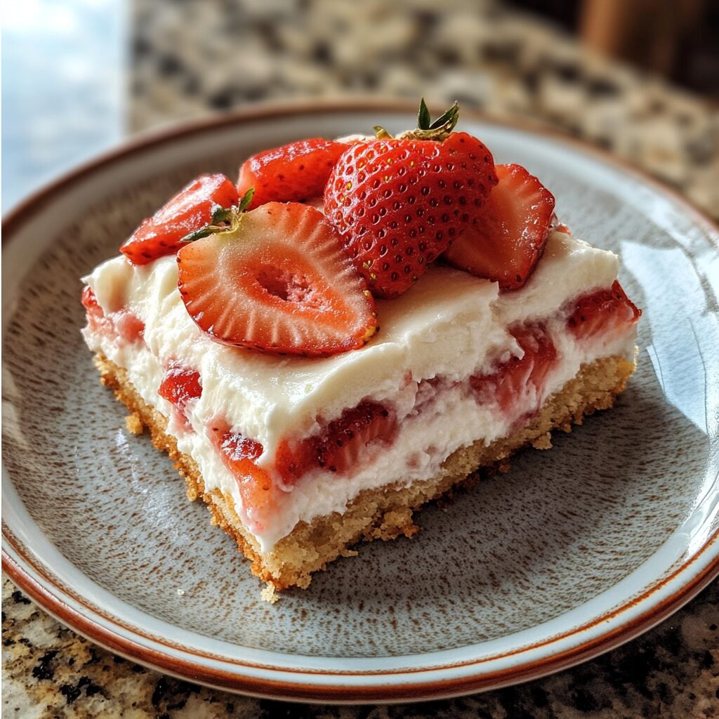Moist Classic Strawberry Shortcake presented in natural light with a homemade look