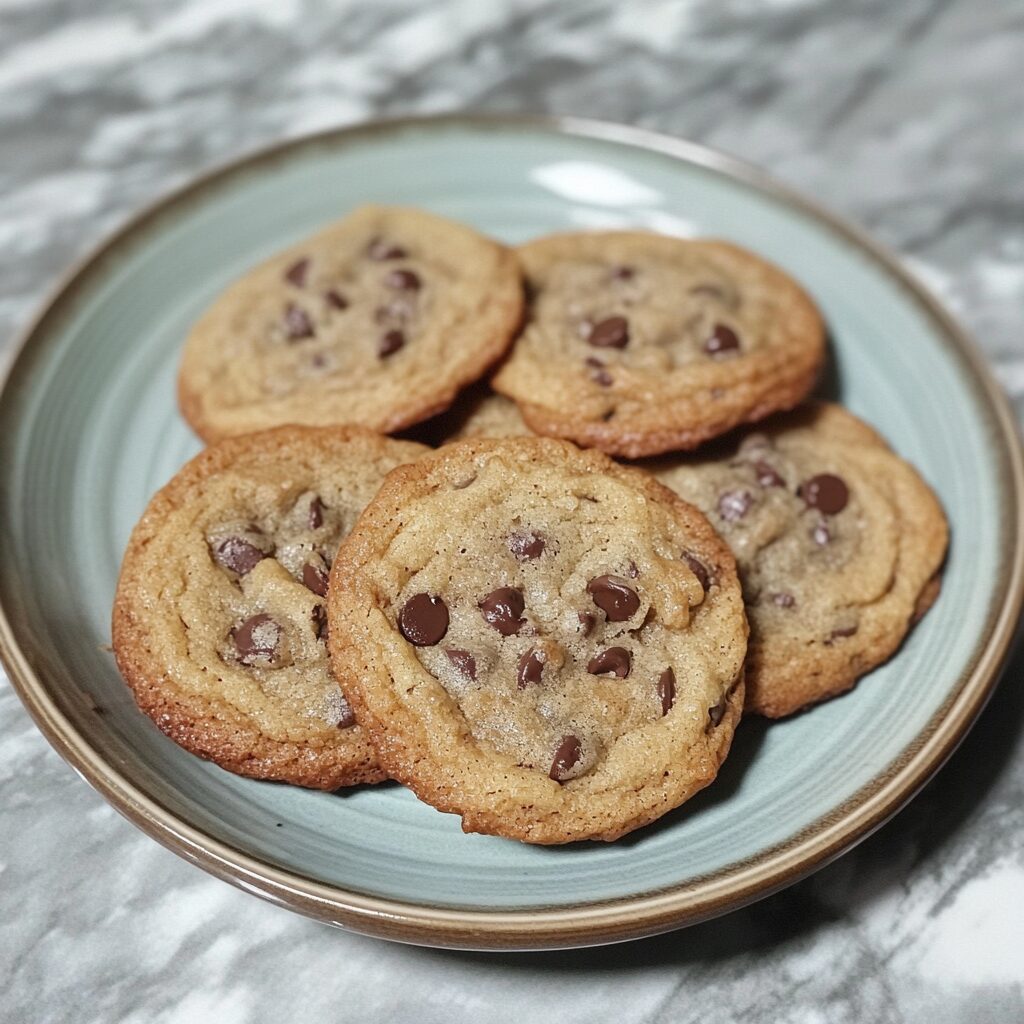 New York Style Chocolate Chip Cookies Recipe Perfectly Chewy & Crispy Cookies presented in natural light with a homemade look
