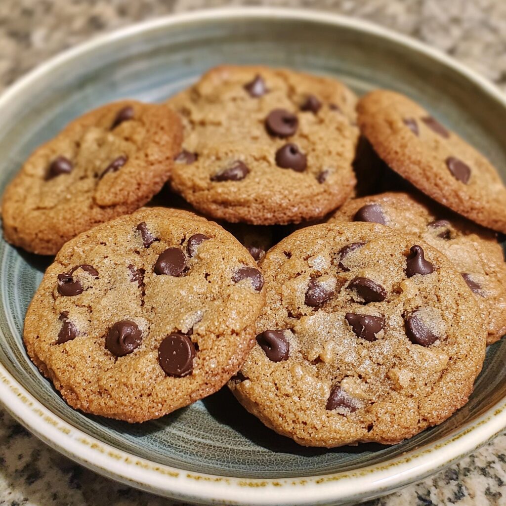 No Chill Brown Butter Chocolate Chip Cookies presented in natural light with a homemade look