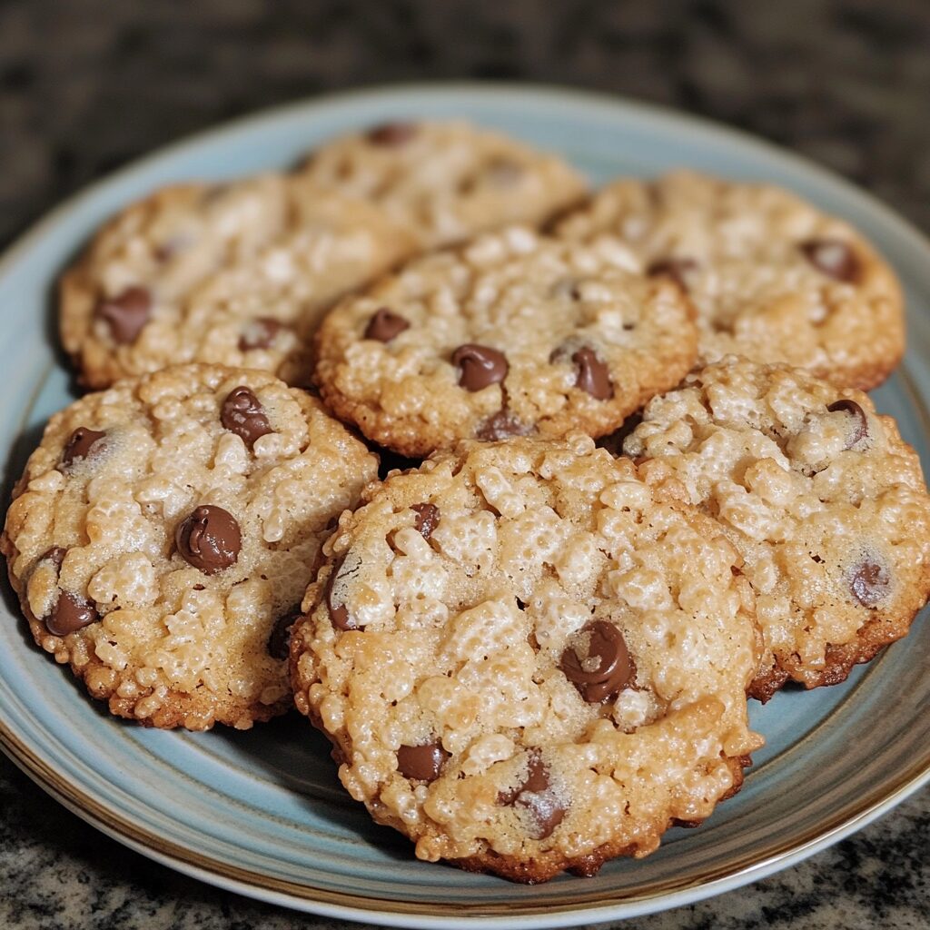 Rice Krispie Chocolate Chip Cookies presented in natural light with a homemade look