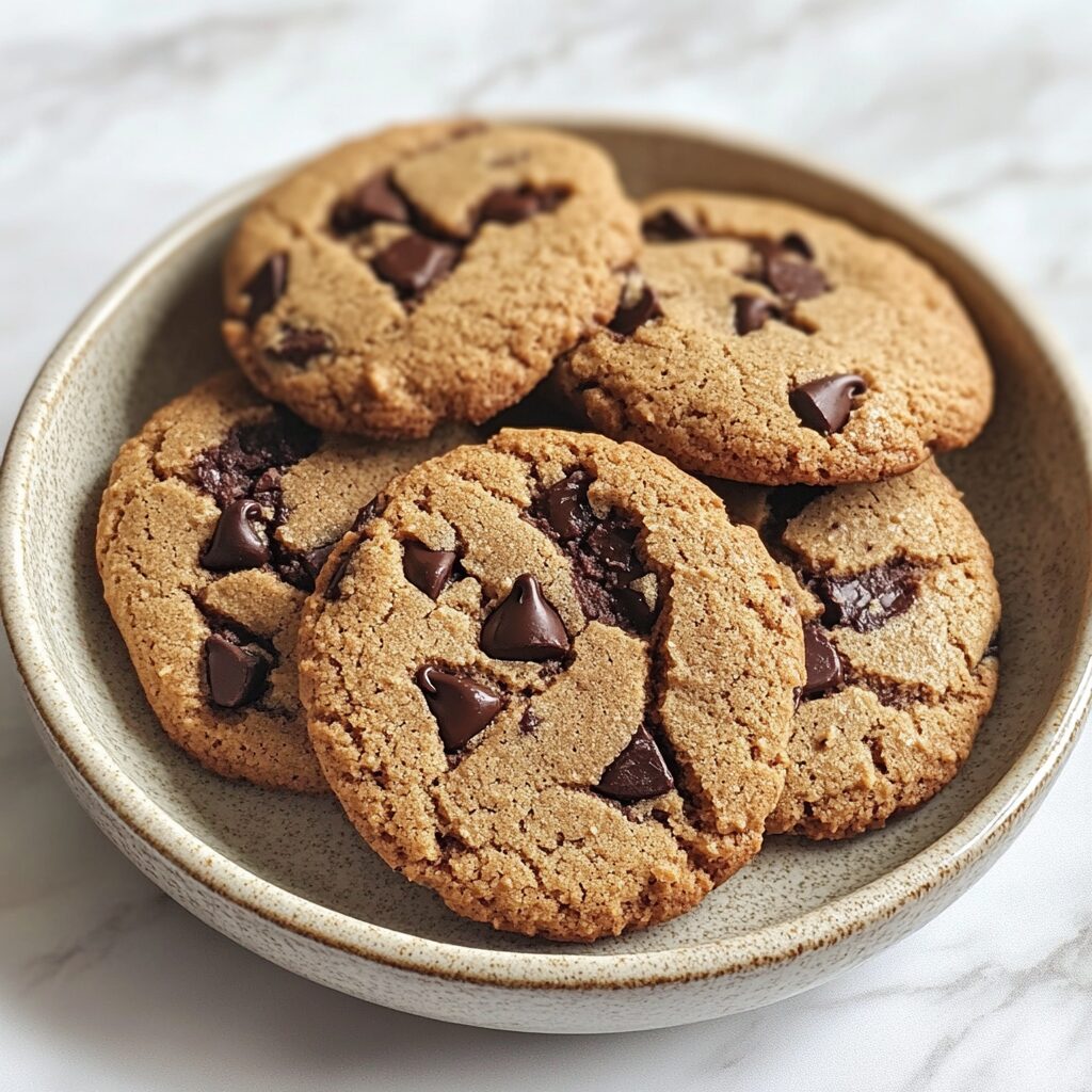 Soft & Chewy Dairy-free Chocolate Chip Cookies presented in natural light with a homemade look