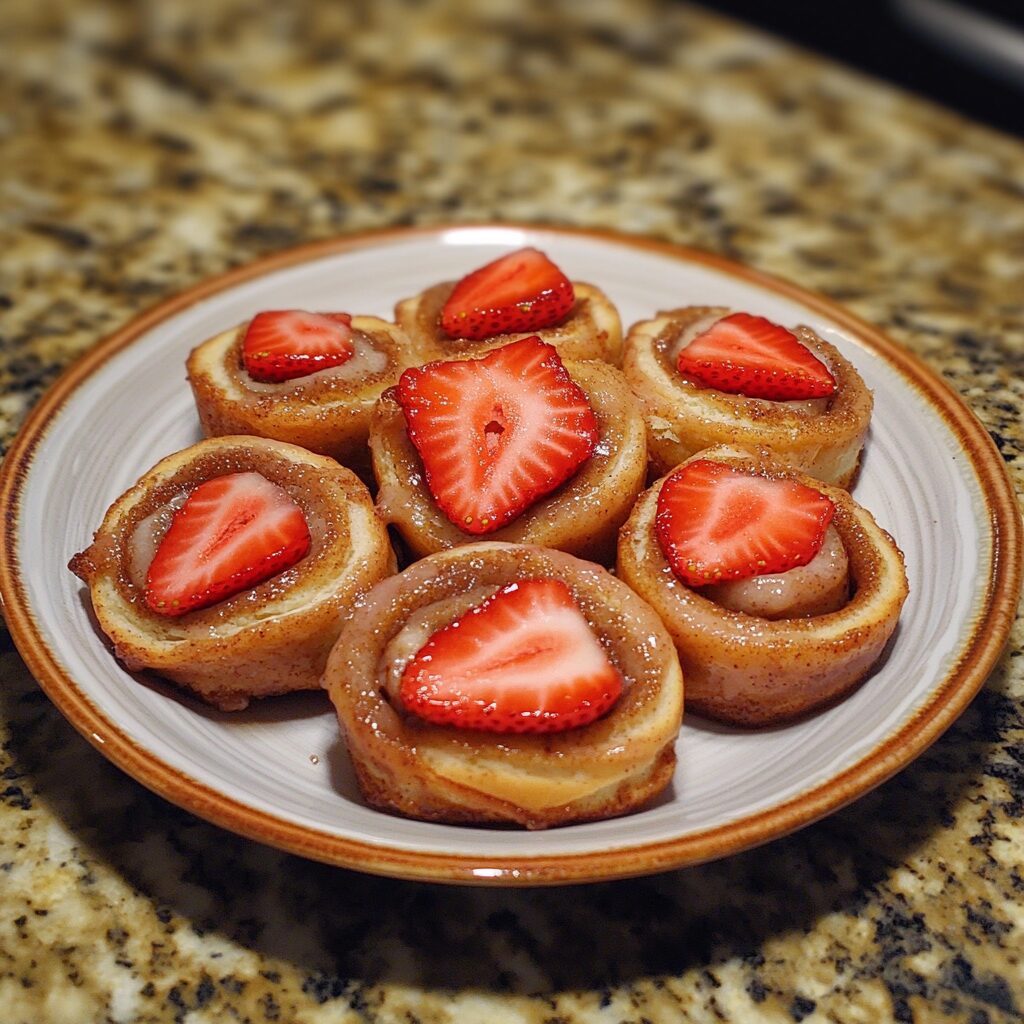 Strawberry Cinnamon Rolls presented in natural light with a homemade look