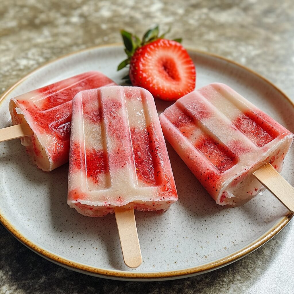 Strawberry Lemonade Popsicles presented in natural light with a homemade look