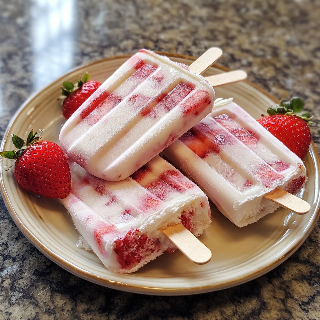 Strawberry Lemonade Popsicles presented in natural light with a homemade look