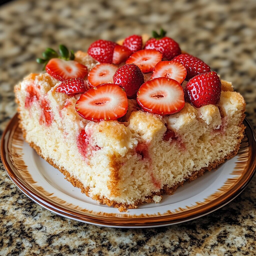 Strawberry Pound Cake presented in natural light with a homemade look