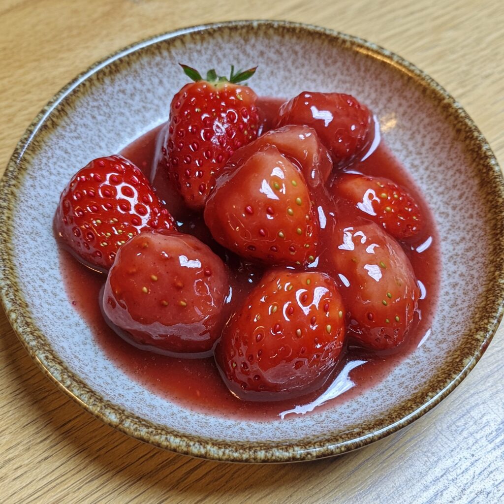 Strawberry Sauce presented in natural light with a homemade look