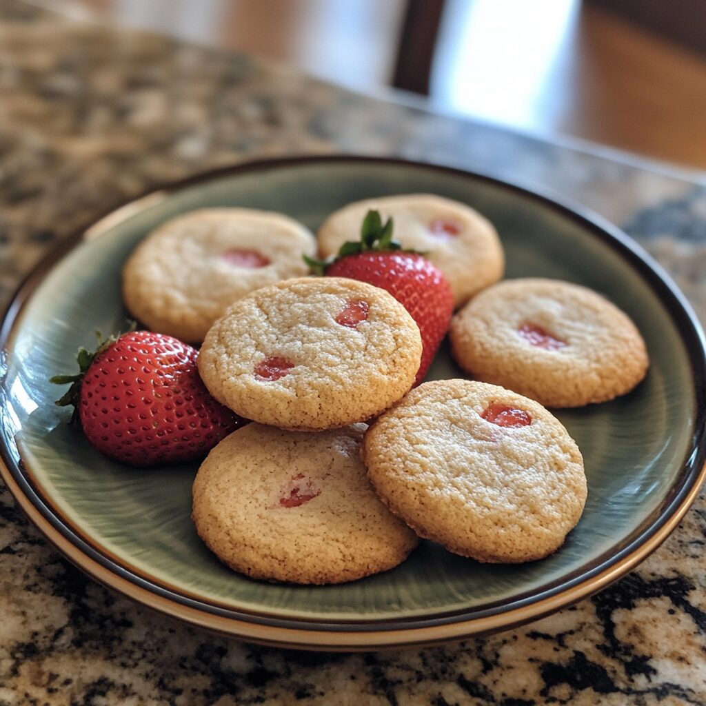 Strawberry Shortcake Cookies presented in natural light with a homemade look
