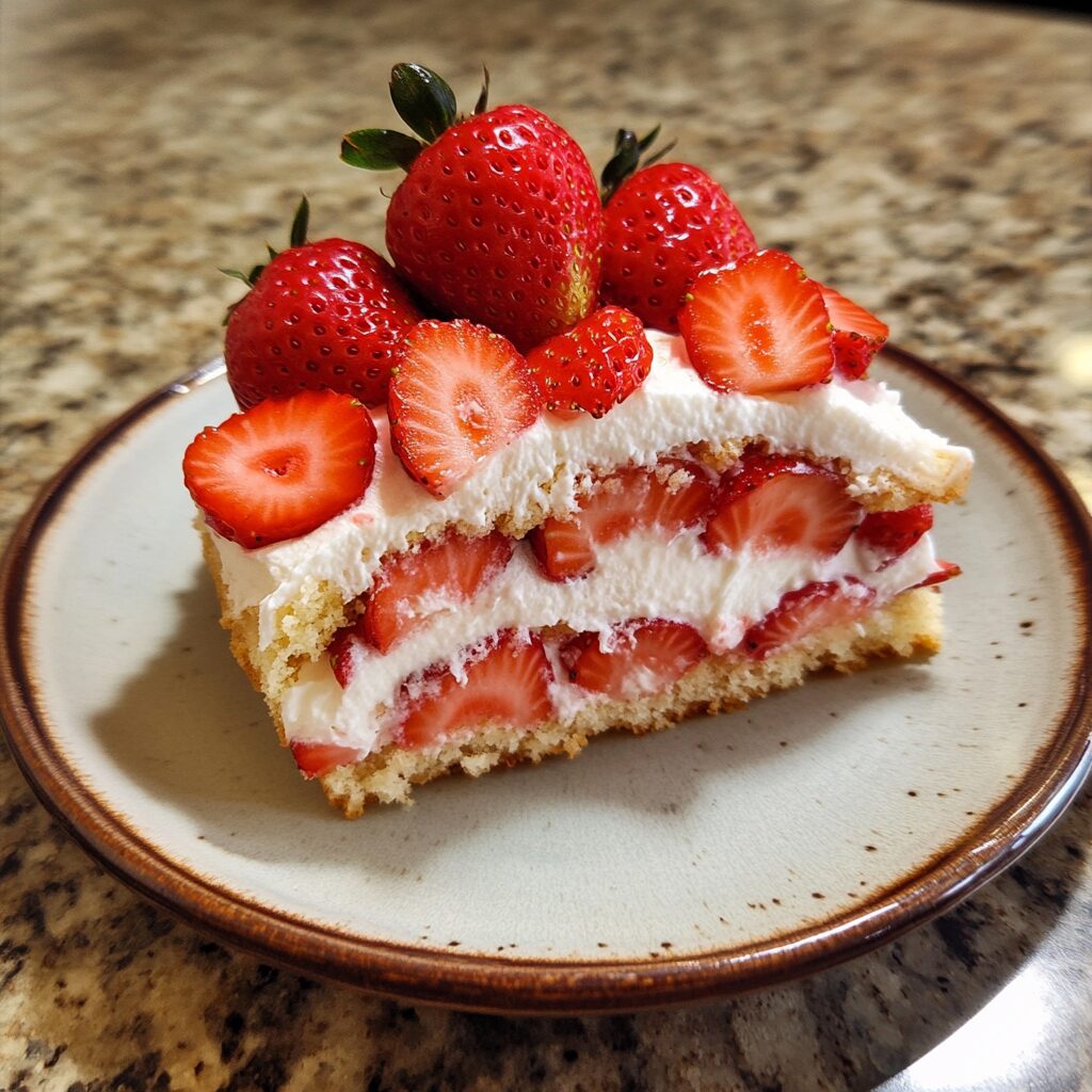 Strawberry Shortcake Inspired Dessert presented in natural light with a homemade look