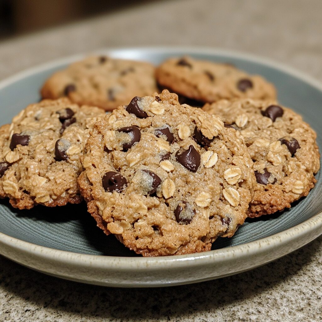 The best oatmeal chocolate chip cookies presented in natural light with a homemade look