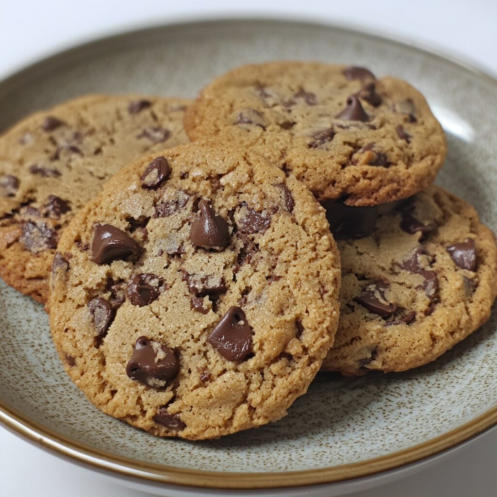 Thick NYC Chocolate Chip Cookies presented in natural light with a homemade look