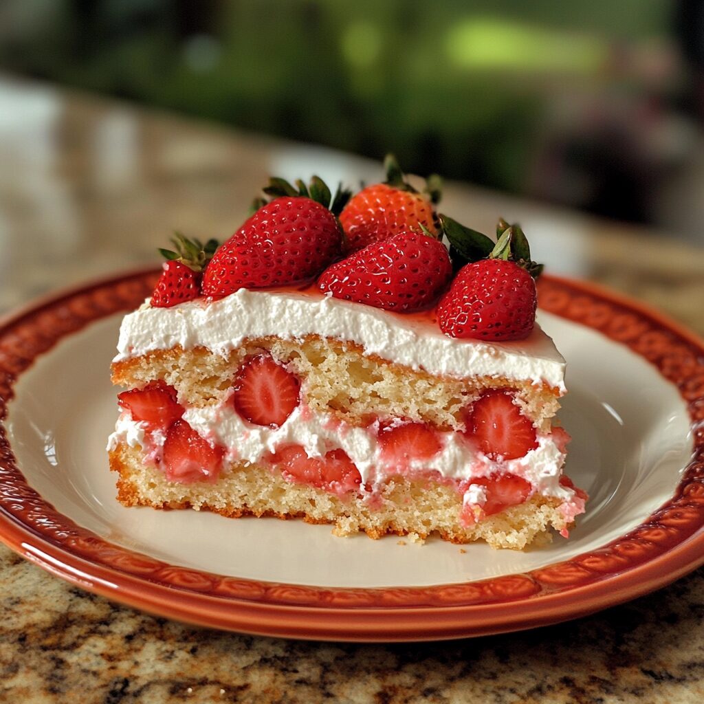 Ultimate Strawberry Shortcake Cake Recipe You'll Love! presented in natural light with a homemade look