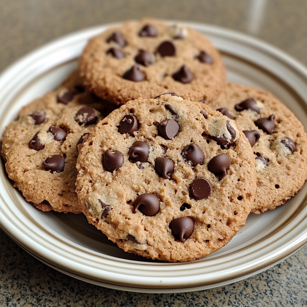 Ultra Thick Bakery Style Chocolate Chip Cookies presented in natural light with a homemade look
