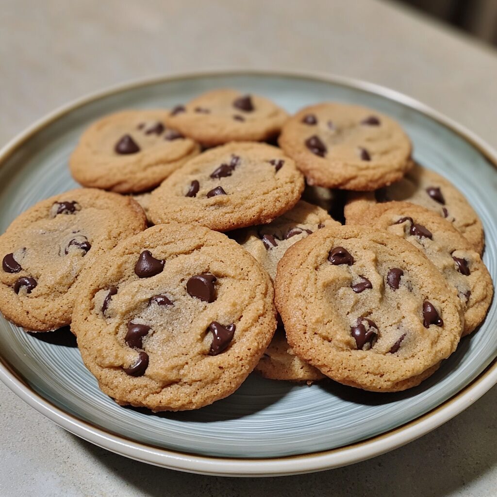 Ultra Thick & Chewy Chocolate Chip Cookies presented in natural light with a homemade look