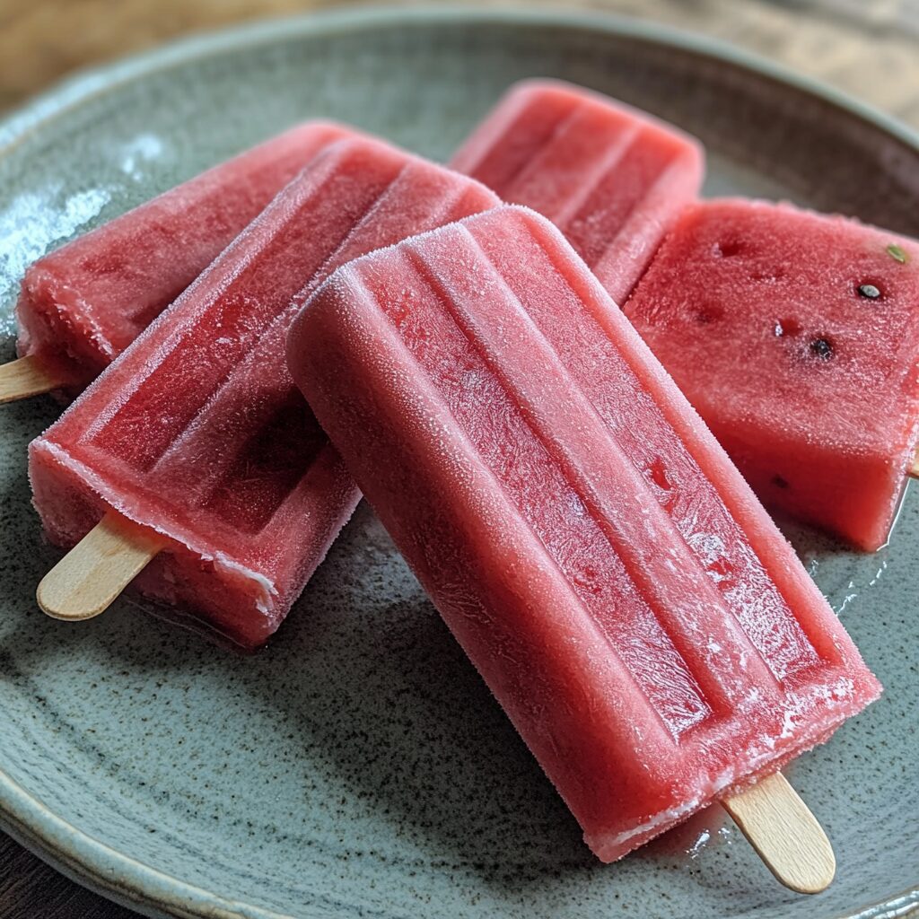Watermelon Popsicles (4 Ingredients) presented in natural light with a homemade look