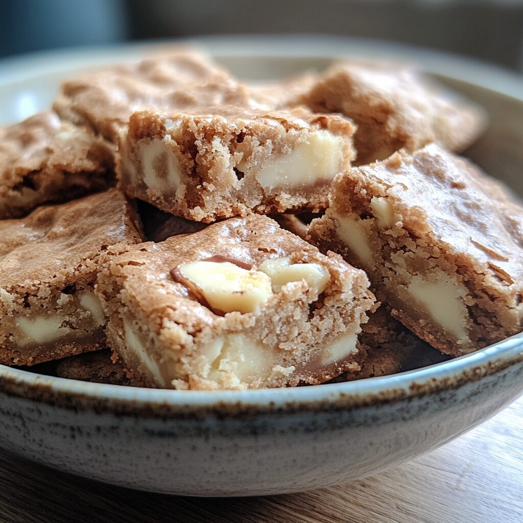 White Chocolate Blondies Recipe (One Bowl) presented in natural light with a homemade look