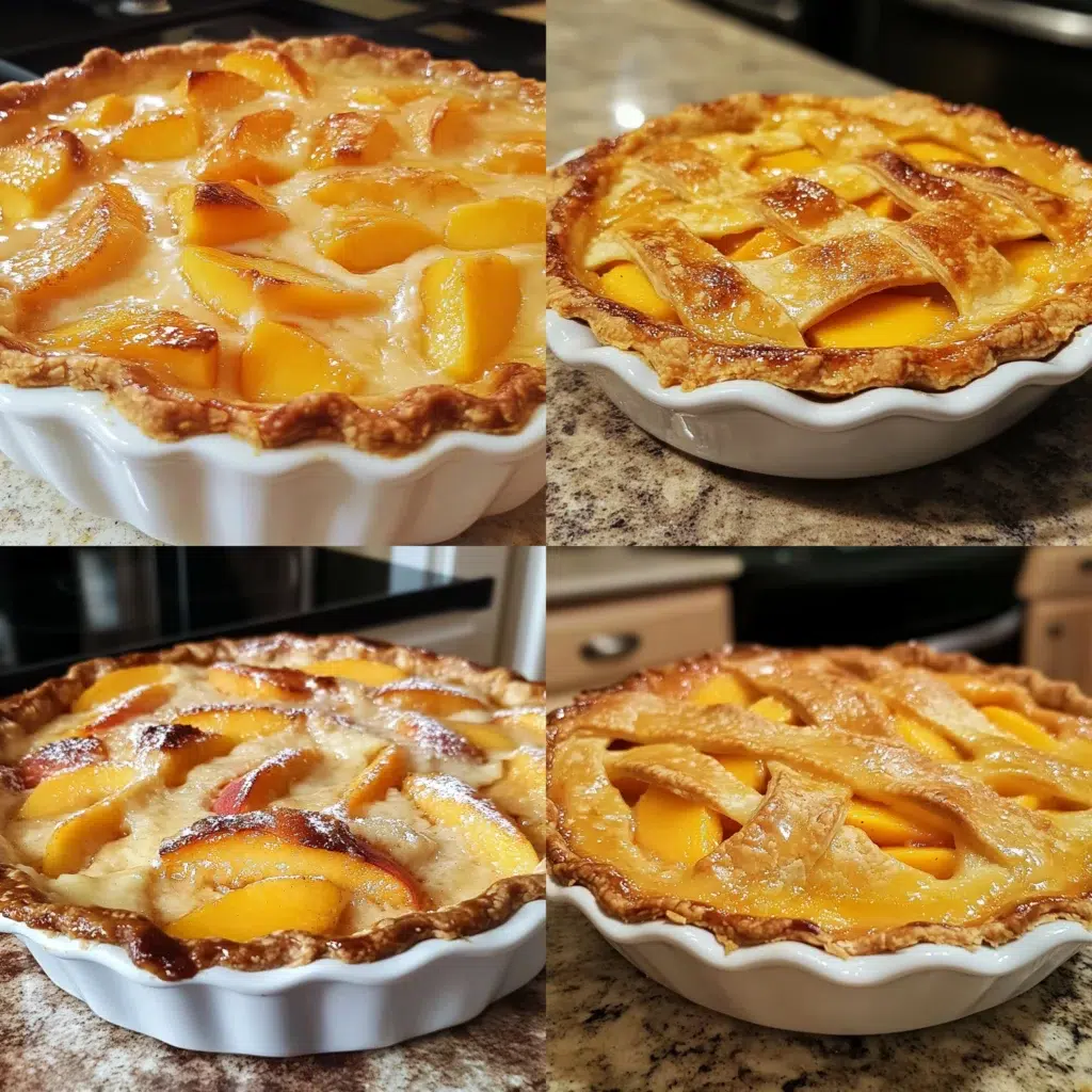 Best Custard Peach Pie in a homemade serving dish with a fresh, appetizing finish