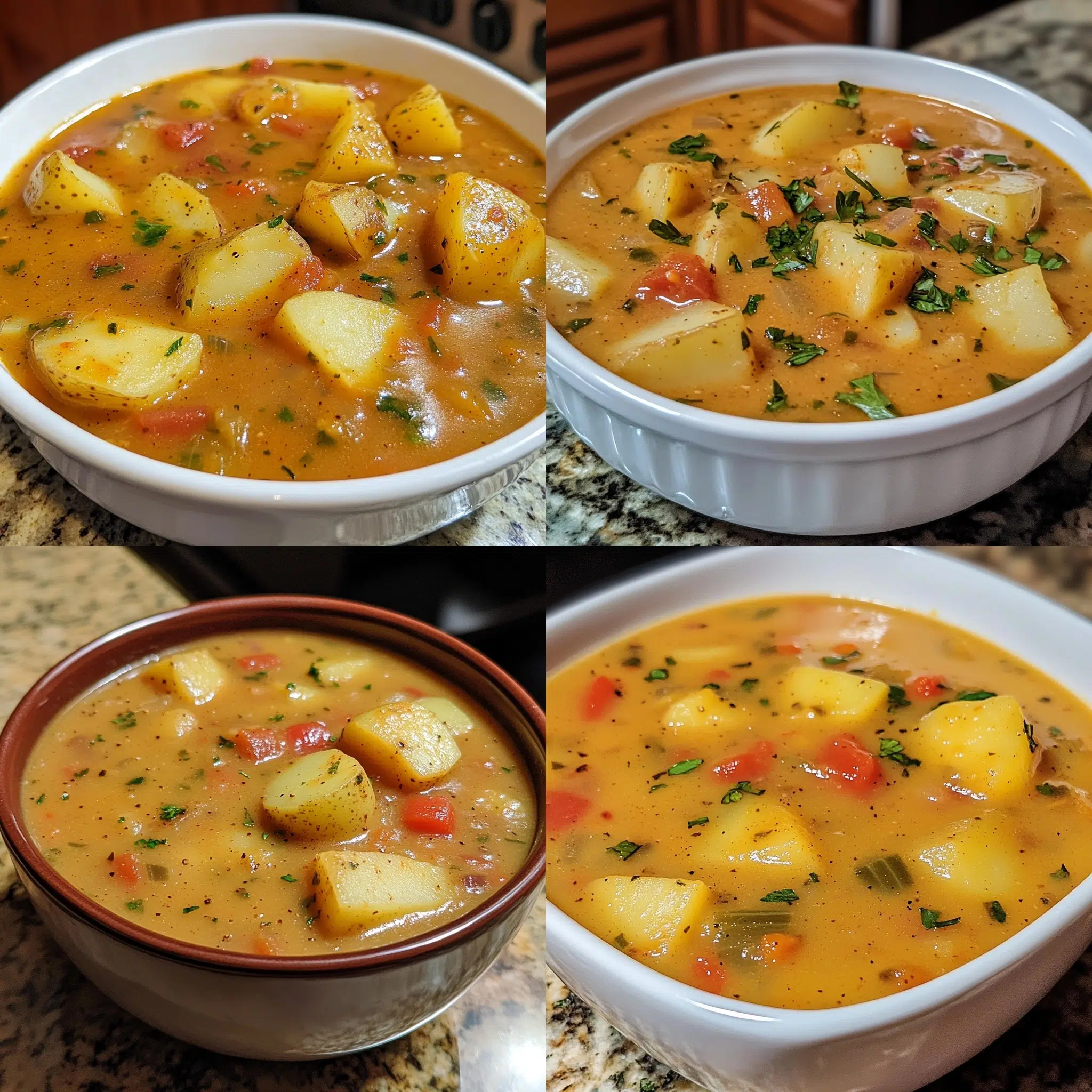Cajun Potato Soup in a homemade serving dish with a fresh, appetizing finish