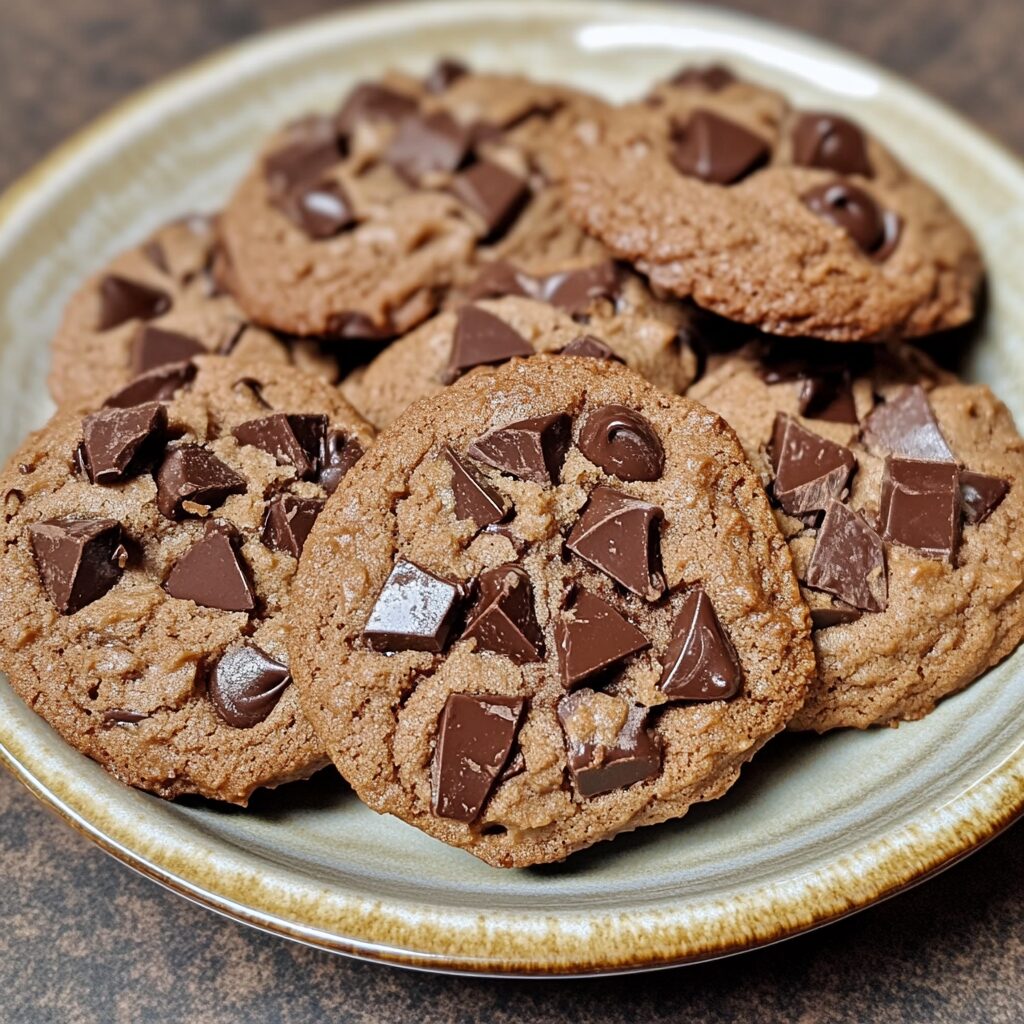 Chocolate Lover's Double Chocolate Chip Cookies presented in natural light with a homemade look