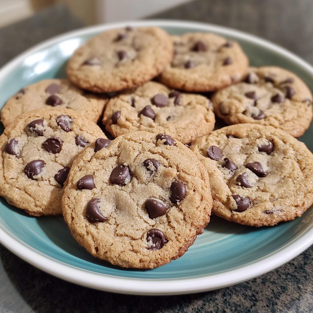 Chocolate chip cookies presented in natural light with a homemade look