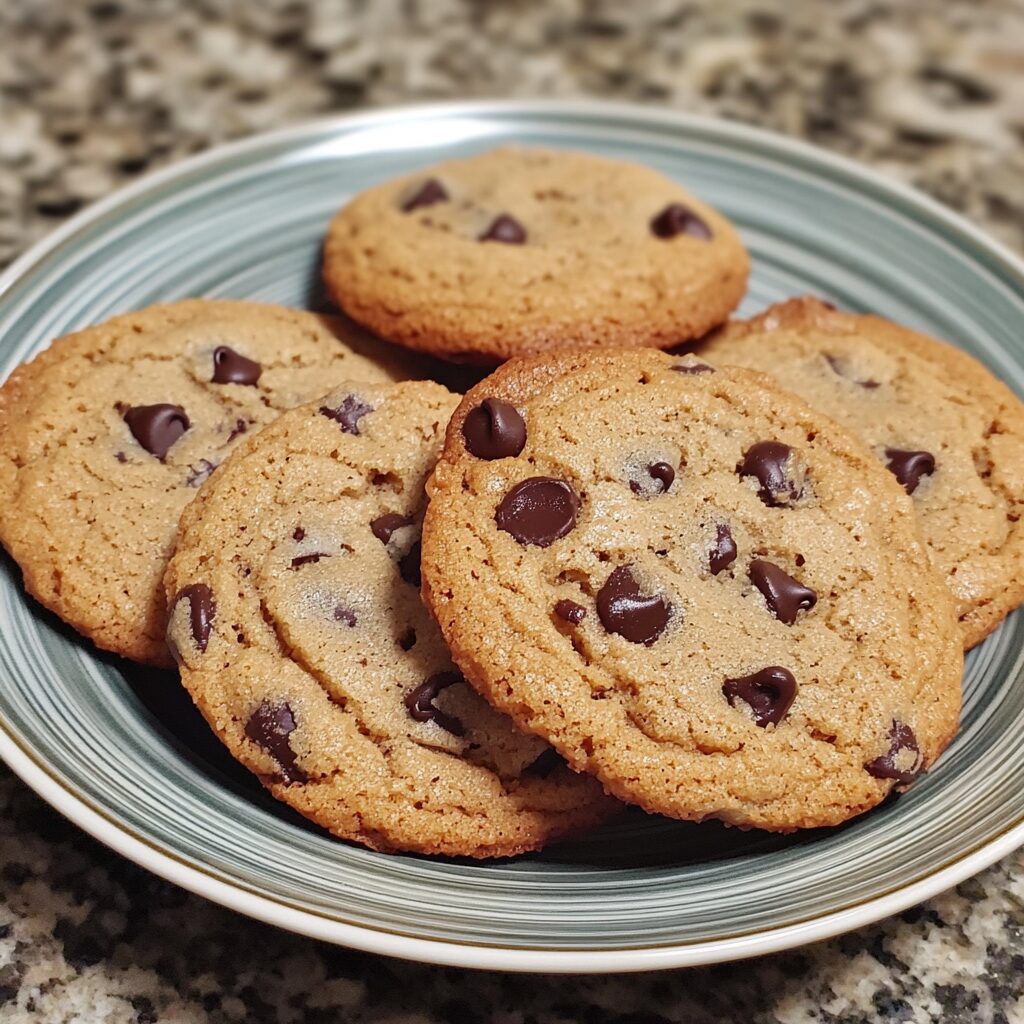 Crispy and Chewy Chocolate Chip Cookies presented in natural light with a homemade look