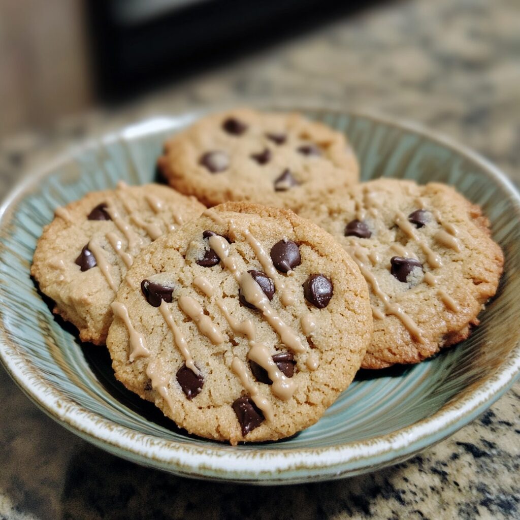 Easy Peanut Butter Chocolate Chip Cookies presented in natural light with a homemade look