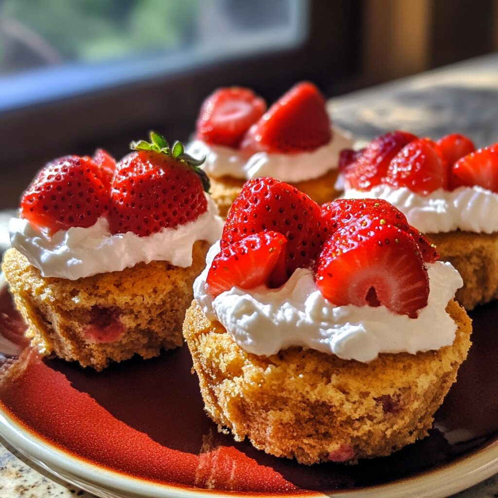 Easy Strawberry Cake Shortcake Cups Recipe presented in natural light with a homemade look