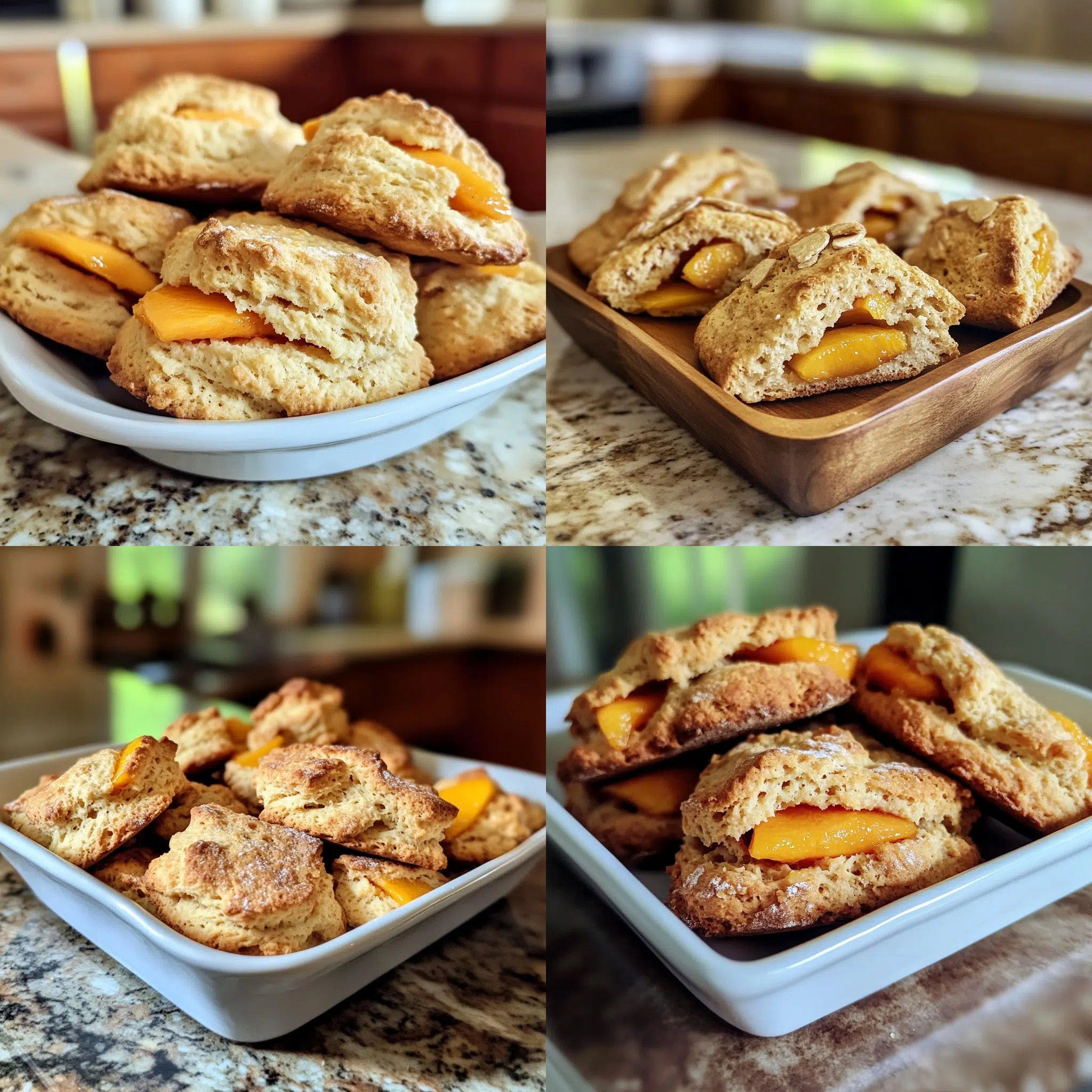Fresh Peach Scones in a homemade serving dish with a fresh, appetizing finish