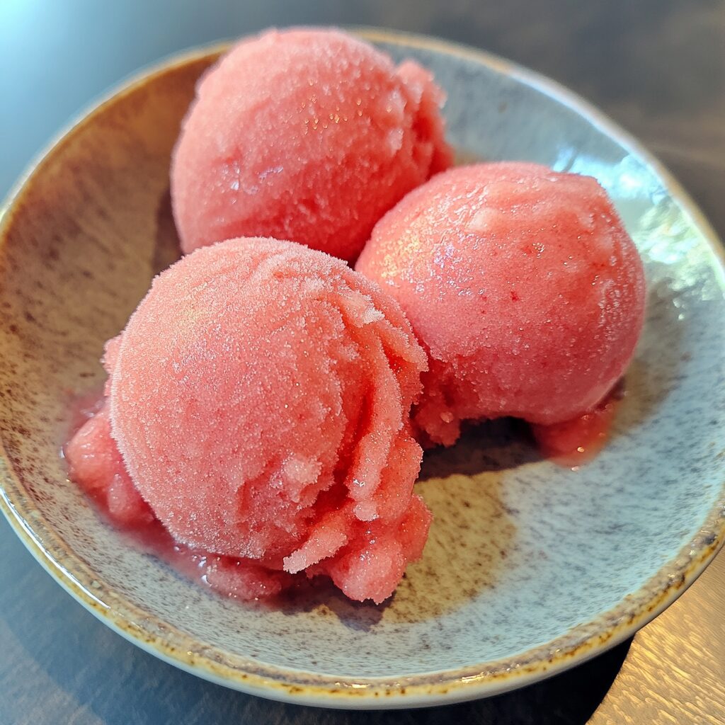 Frozen 2-Ingredient Watermelon Sorbet presented in natural light with a homemade look