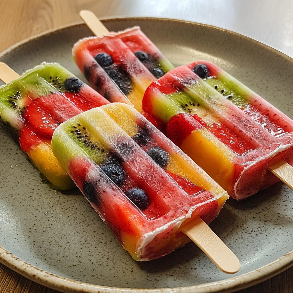 Fruit Popsicles presented in natural light with a homemade look