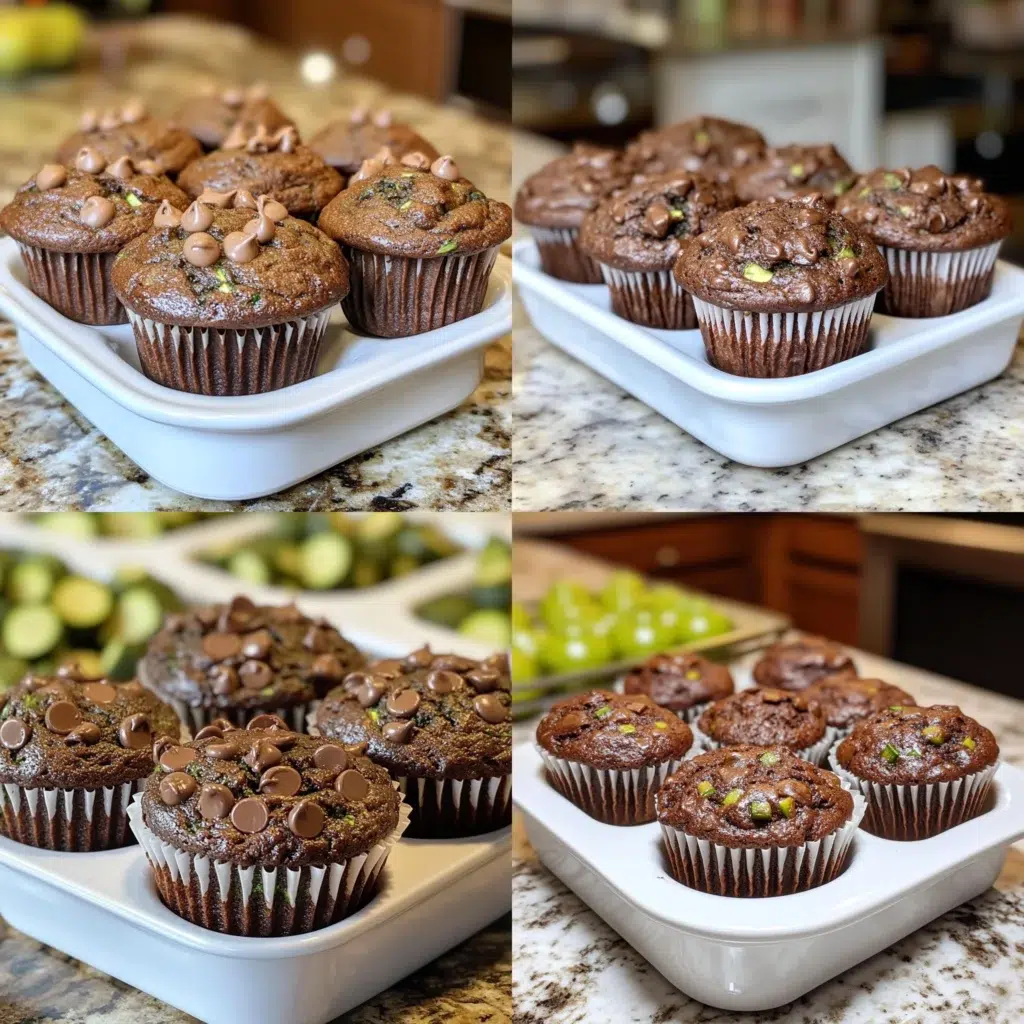Healthy Moist Chocolate Zucchini Muffins in a homemade serving dish with a fresh, appetizing finish
