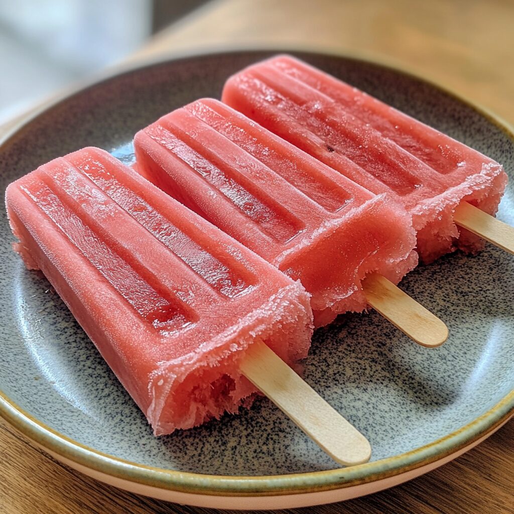 Healthy Watermelon Popsicles presented in natural light with a homemade look