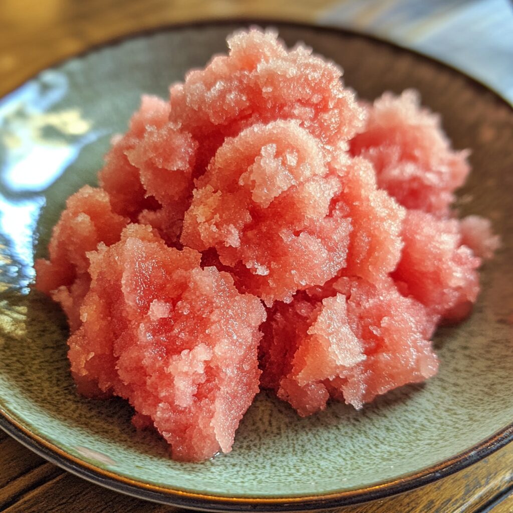 Killer Watermelon Granita (SECRET Ingredient) presented in natural light with a homemade look