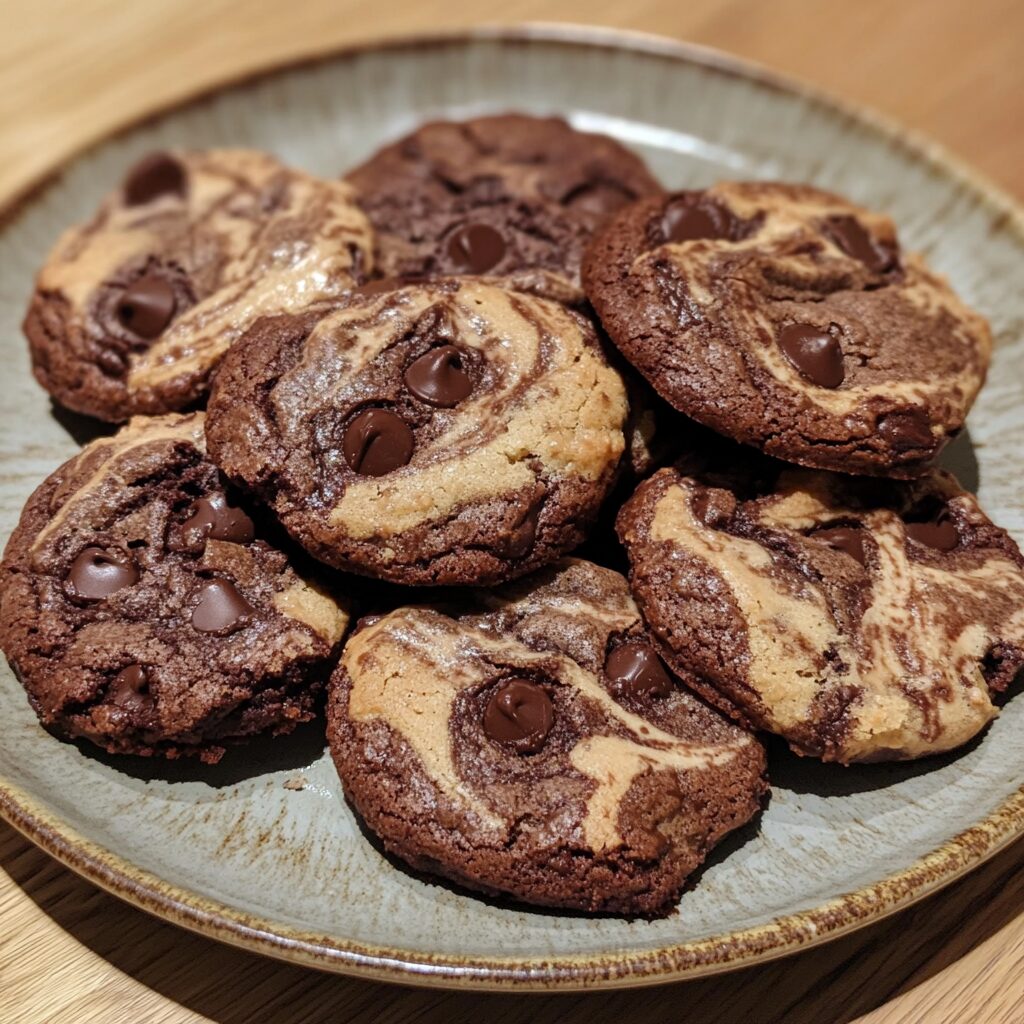 Marbled Brownie Chocolate Chip Cookies presented in natural light with a homemade look