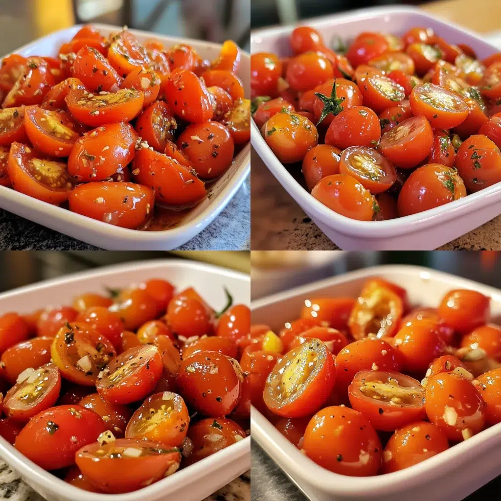 Marinated Cherry Tomatoes Recipe in a homemade serving dish with a fresh, appetizing finish