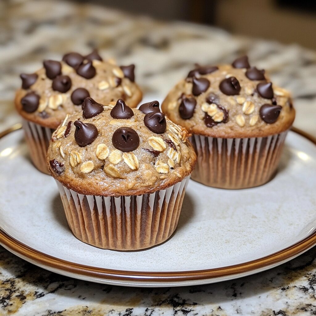 Mouthwatering Oatmeal Chocolate Chip Morning Muffins presented in natural light with a homemade look